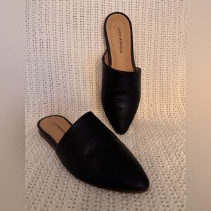 Lucky Brand Bairey Mules Size 7.5 / EU 38 Black Leather Slides/Flats